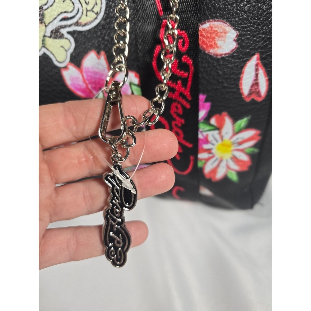 Y2k Ed Hardy Skull Black Floral Tote Bag Floral Skull Tattoo nwt Luggage - Picture 3 of 16